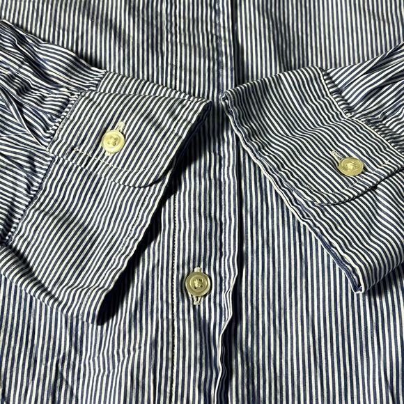 Polo Ralph Lauren Oxford Button Front LongSleeve Shirt Pinstripe XL Stretch Blue - Picture 7 of 7